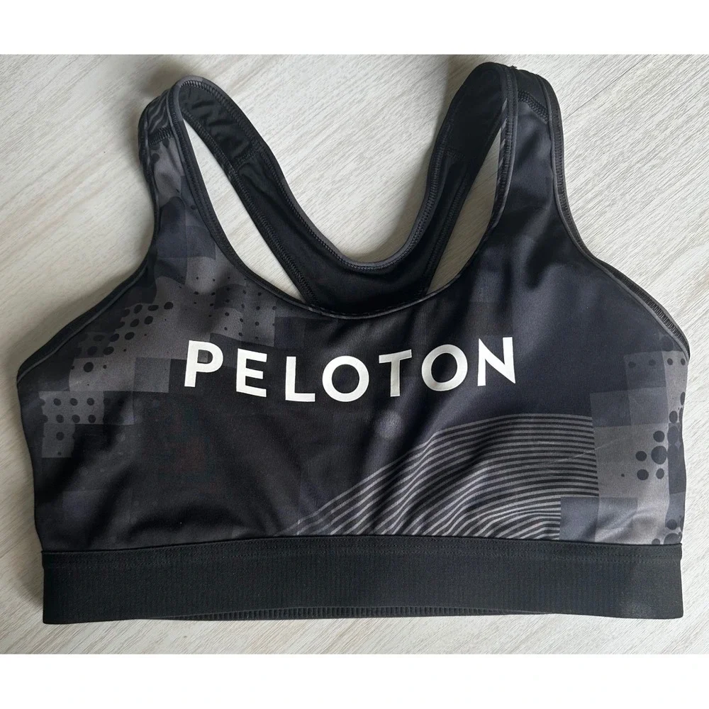 Adidas x Peloton Womens Racerback Sports Bra Black Gray Graphic Sz M Primegreen